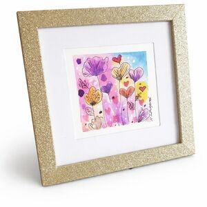 Gold Glitter Frame with Colorful Floral Art
